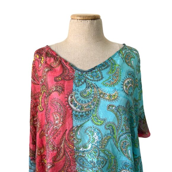 Sundance Women's Sz One Size 100% Silk Paisley Kaftan Tunic V-Neck Multicolor - Picture 3 of 8